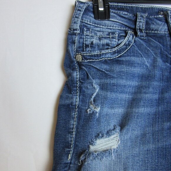 Silver Boyfriend Mid Jean Distressed Shorts Raw Hem Women's 26 - Picture 2 of 7